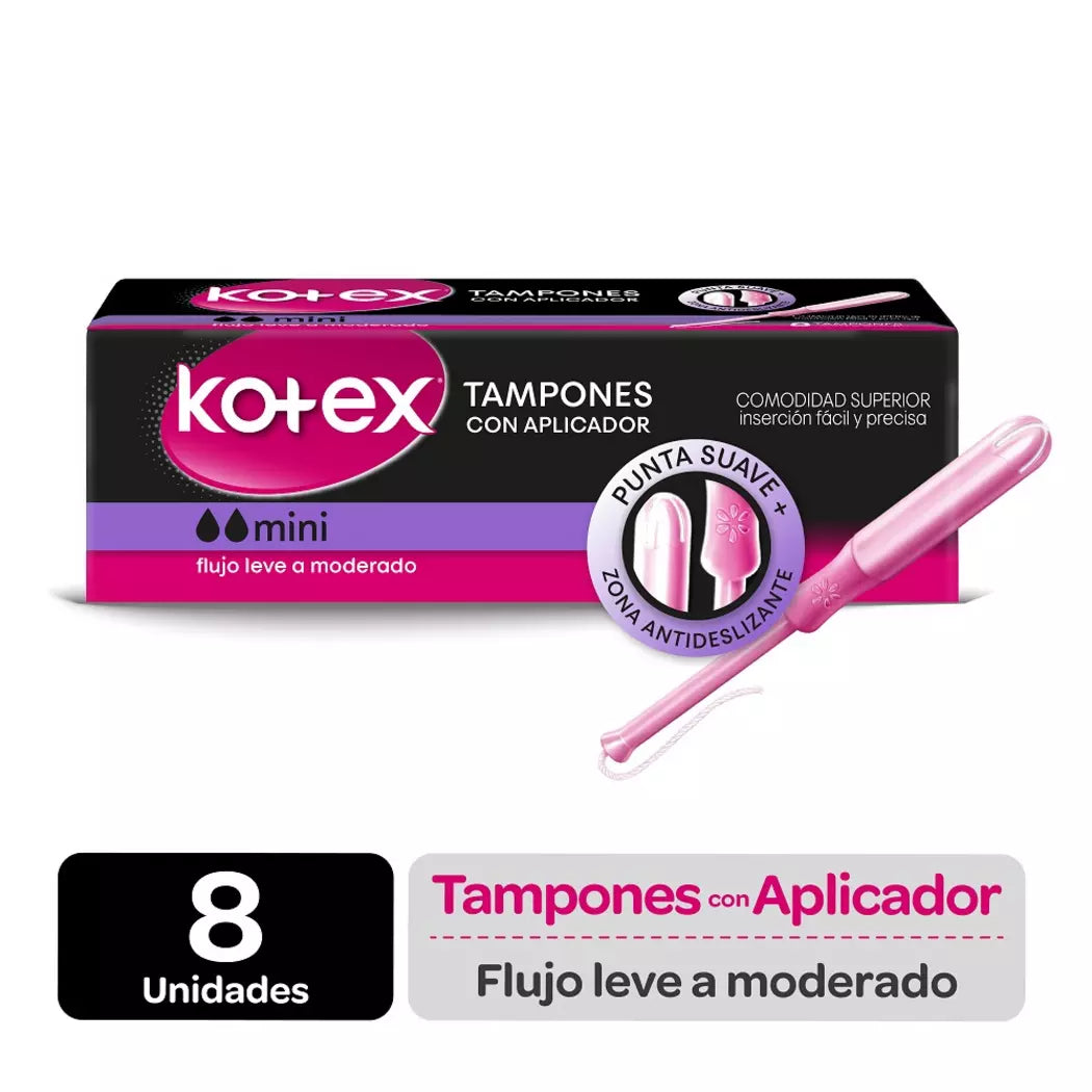 KOTEX EVOLUTION TAMPONES REGULAR CON APLICADOR FLUJO LEVE A MODERADO X 8