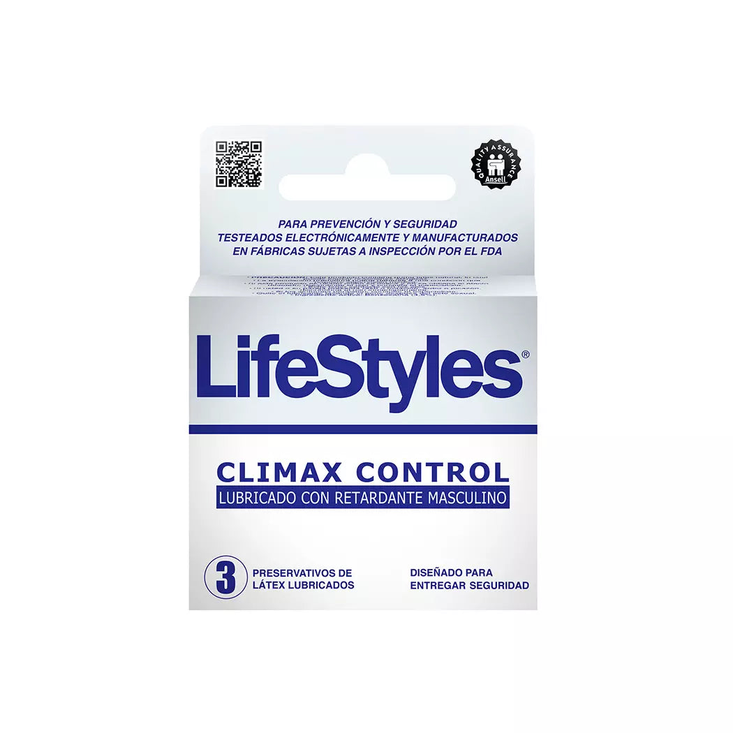 LIFESTYLES PRESERVATIVO CLIMAX CONTROL LUBRICADO CON RETARDANTE MASCULINO x3
