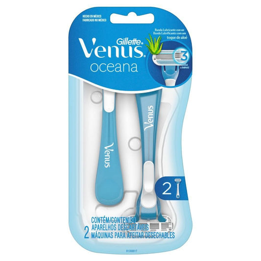 GILLETTE VENUS OCEANA MAQUINA DE AFEITAR DESECHABLE 3 HOJAS CON ALOE MUJER X2