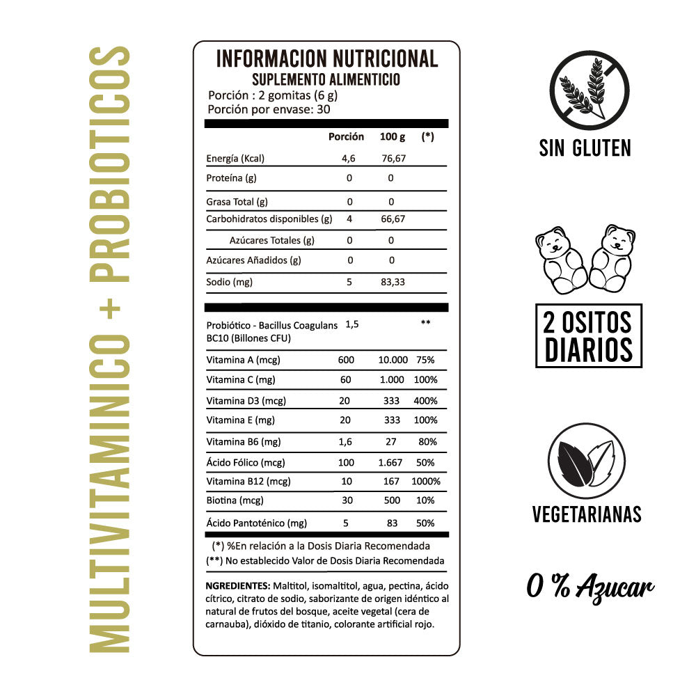 MULTIVITAMÍNICO + PROBIÓTICOS GOMITAS X 60 UND -  PERFECT BEAR